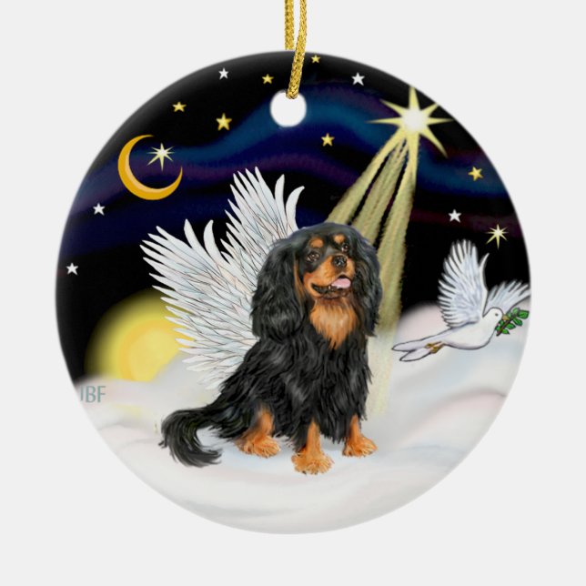 Night Angel - Cavalier King Charles (tri) Ceramic Ornament (Front)