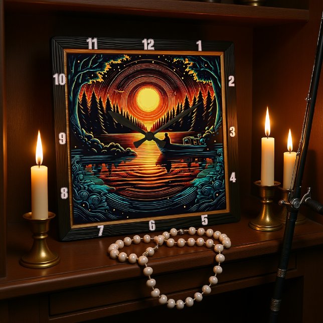 Night Angler's Dream Square Wall Clock (Creator Uploaded)