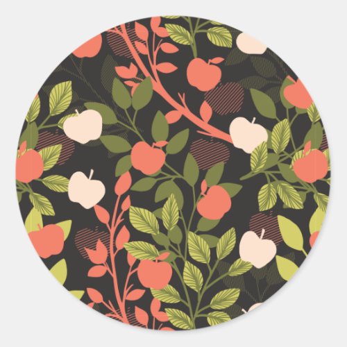 Night Apple Tree Orchard Floral Garden Pattern Classic Round Sticker