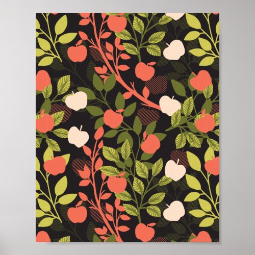 Night Apple Tree Orchard Floral Garden Pattern Poster