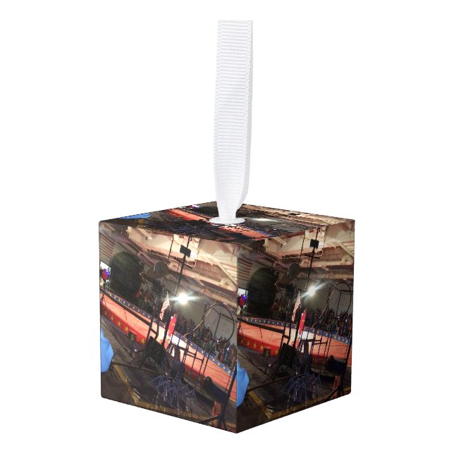 Night at an Indoor Circus Cube Ornament (Front Angled)