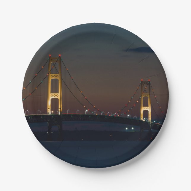 Night At Mackinac Bridge Paper Plates (Front)