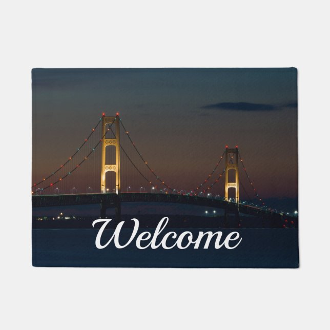 Night At Mackinac Bridge Welcome Doormat (Front)