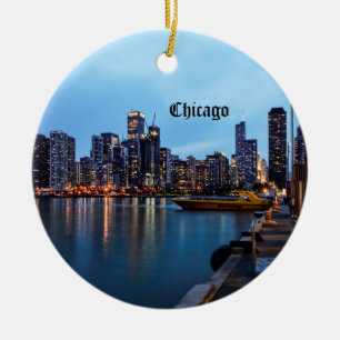 Night At Navy Pier Ceramic Ornament