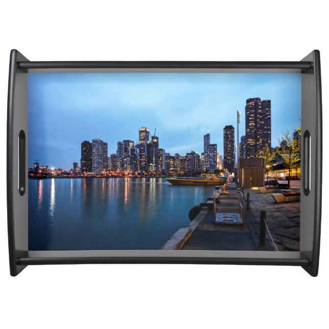 Night At Navy Pier Serving Tray (Front)