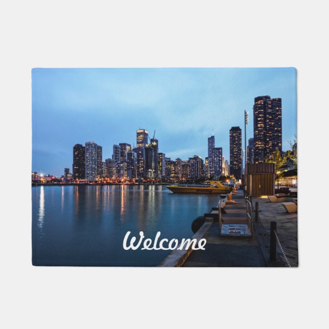 Night At Navy Pier Welcome Doormat (Front)