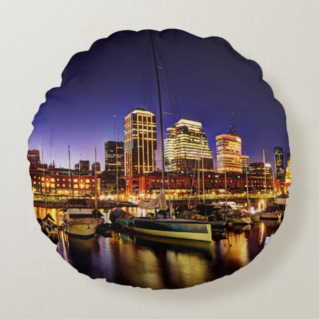 Night At Puerto Madero Round Pillow (Front)