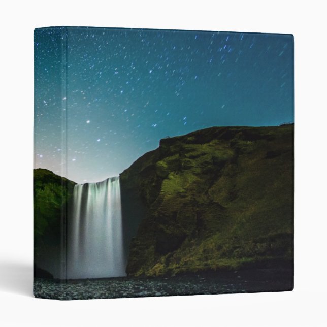 Night at Skógafoss 3 Ring Binder (Front/Spine)