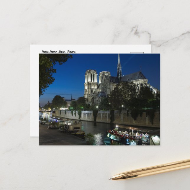 Night at the Notre Dame Paris Postcard (Front/Back In Situ)