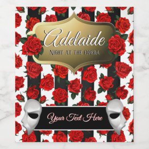 Night at the Opera Red Roses Elegant Wine Label