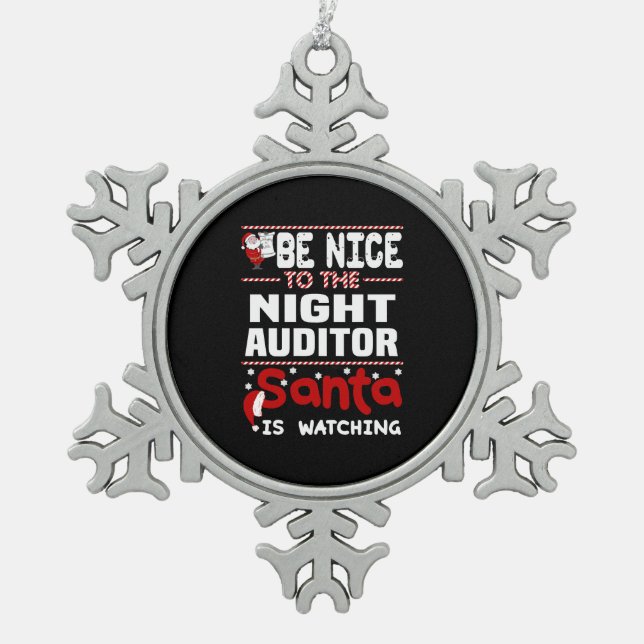 Night Auditor Snowflake Pewter Christmas Ornament (Front)