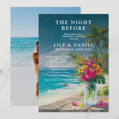 Night Before Beach Floral Rehearsal Dinner Photo Invitation