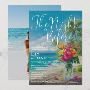 Night Before Beach Floral Rehearsal Dinner Photo Invitation