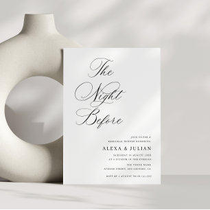 night before black calligraphy rehearsal dinner invitation