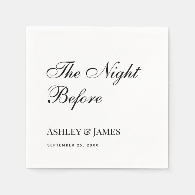 Night Before Black & White Simple Rehearsal Dinner Napkins (Front)