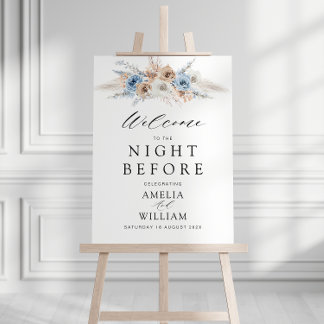 Night before boho pampas blue floral wedding sign