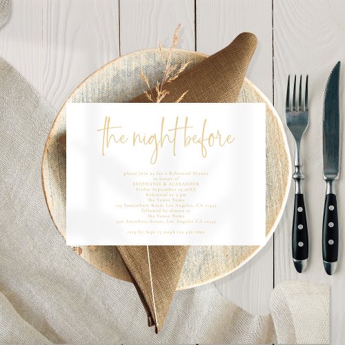 Night Before Champagne Gold Rehearsal Dinner  Invitation