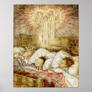 Night Before Christmas Children in Bed Poster