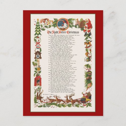 Night Before Christmas Decorated Poem Holiday Postcard
