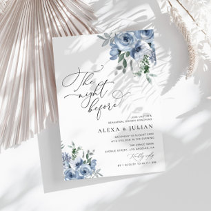 night before dusty blue rehearsal dinner invitation