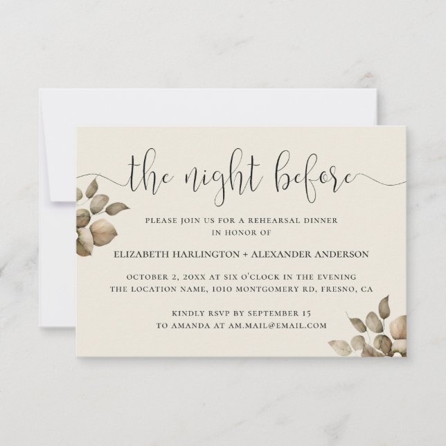 Night before. Elegant floral soft rehearsal dinner Invitation (Front)