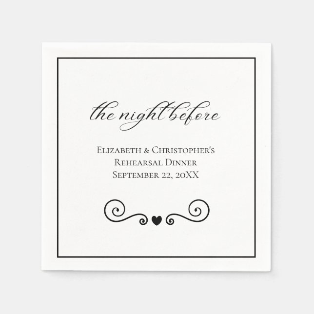 Night Before Minimalist Rehearsal Dinner  Napkins (Front)