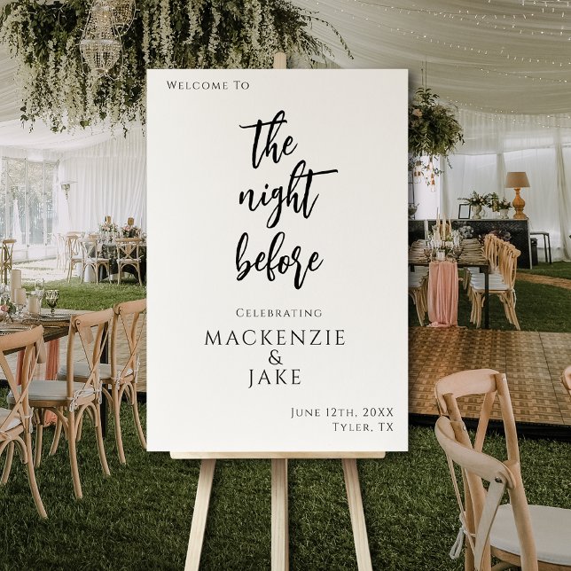 Night Before Modern Black & White Welcome Sign (Modern Black and White The Night Before Sign
)