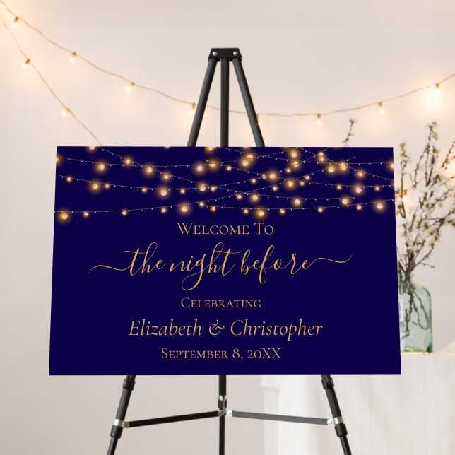 Night Before Navy Blue Gold LightsRehearsal Dinner Foam Board (In Situ (Stand))