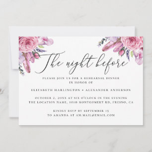 Night before. Pink boho floral rehearsal dinner Invitation