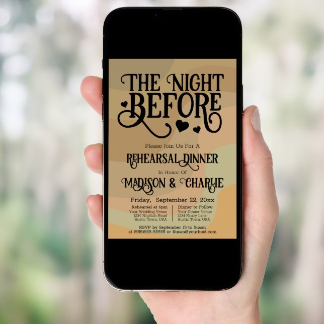 Night Before Retro Tan Wedding Rehearsal & Dinner Invitation (Front Digital)