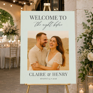 Night Before Sage Green Photo Wedding Welcome  Poster