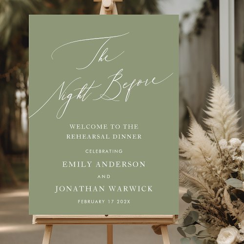 NIGHT BEFORE Sage Green Simple Rehearsal Dinner Poster