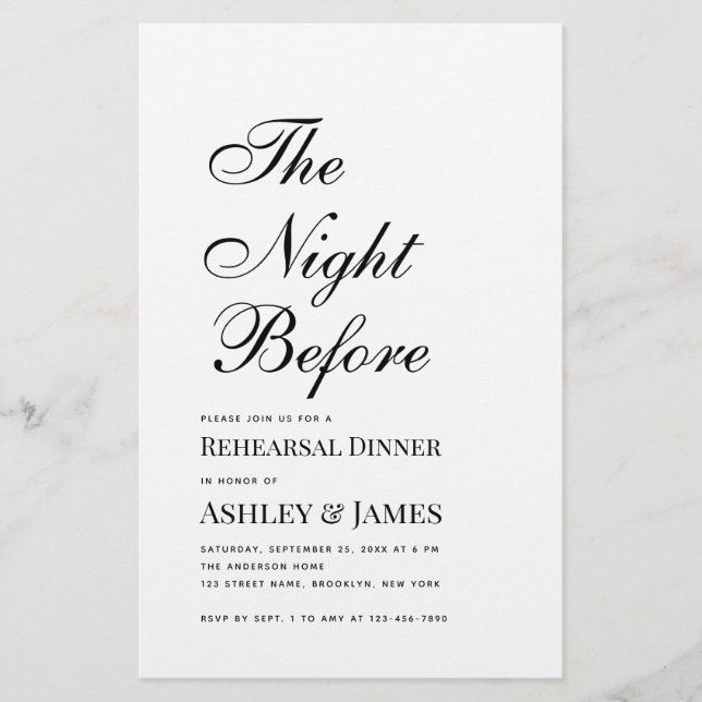 Night Before Script Rehearsal Dinner Invitation (Front)