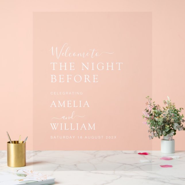 Night before simple white wedding rehearsal  acrylic sign (Wedding)