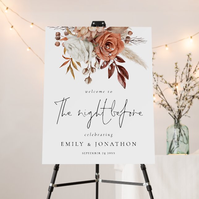Night Before Welcome Rustic Terracotta Florals Foam Board (In Situ (Stand))