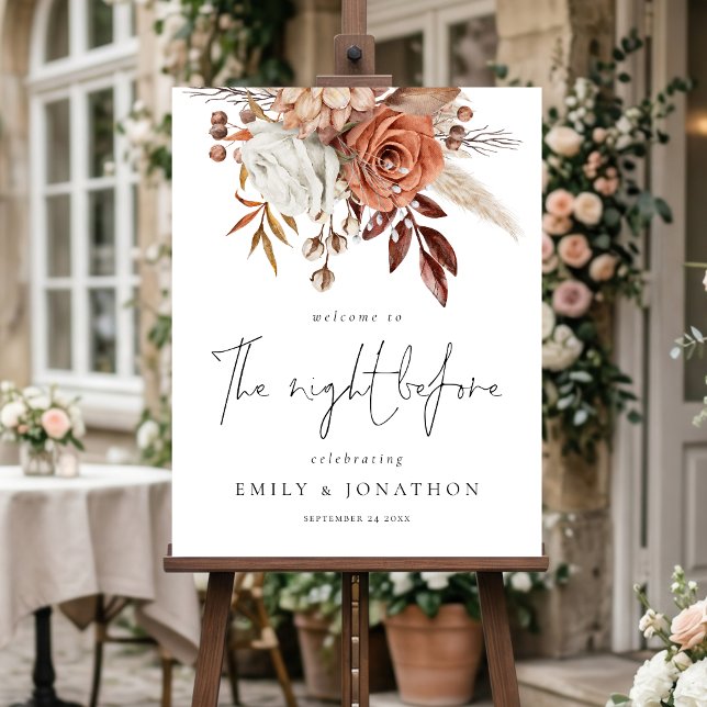 Night Before Welcome Rustic Terracotta Florals Foam Board (Creator Uploaded)