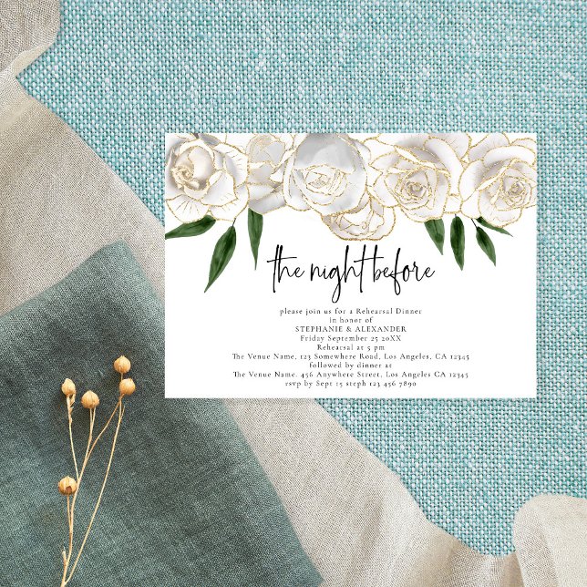 Night Before White Florals Script Rehearsal Dinner Invitation (Creator Uploaded)