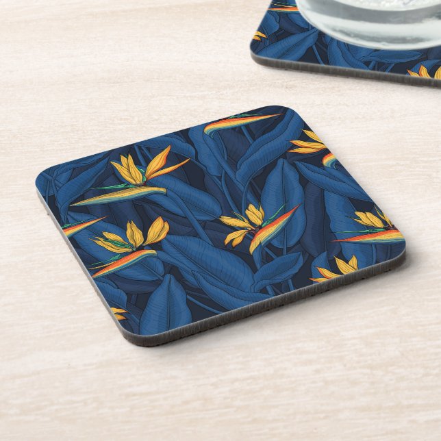 Night bird of paradise garden 2 beverage coaster (Left Side)