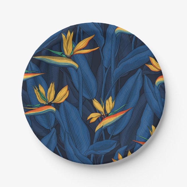 Night bird of paradise garden 2 paper plates (Front)