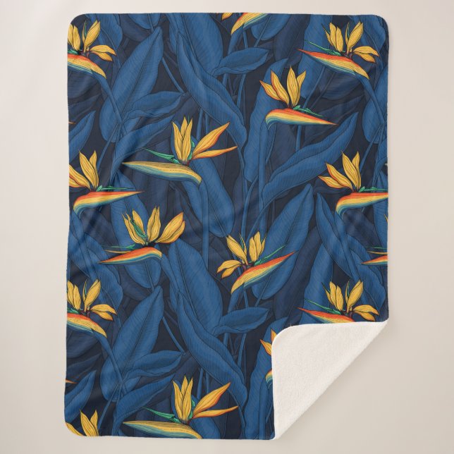 Night bird of paradise garden 2 sherpa blanket (Front)