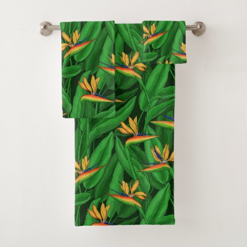 Night bird of paradise garden bath towel set