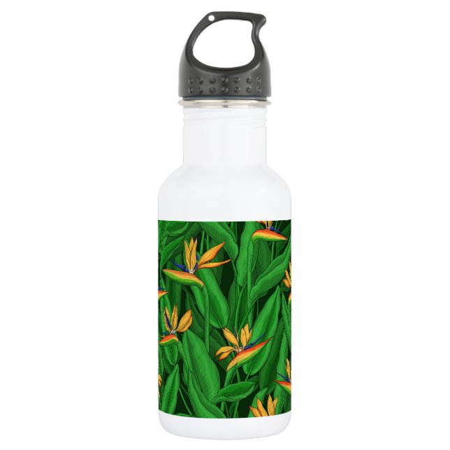 Night bird of paradise garden stainless steel water bottle (Front)