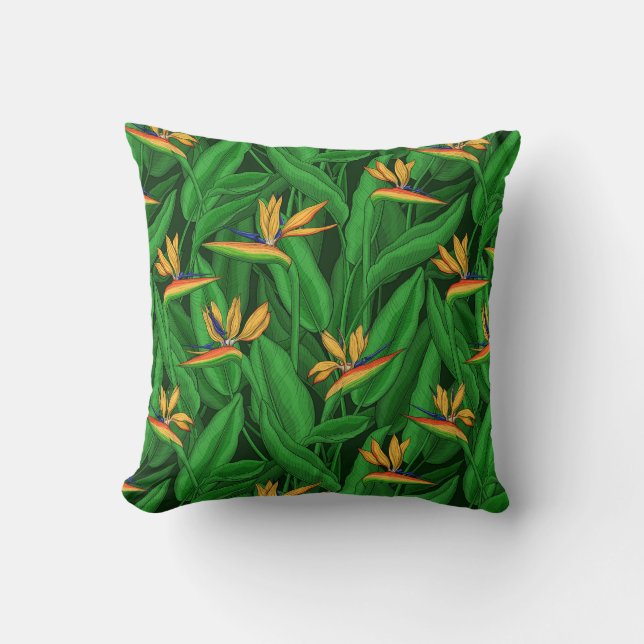 Night bird of paradise garden throw pillow (Front)