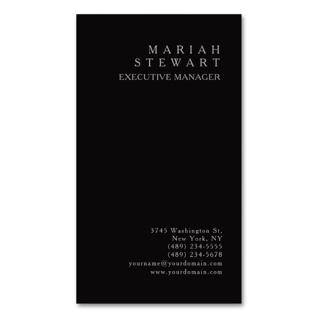 Night Black Minimalist Elegant Modern Plain Business Card Magnet (Front Vertical)