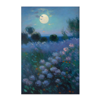 Night bloom wildflowers full moon painting acrylic print