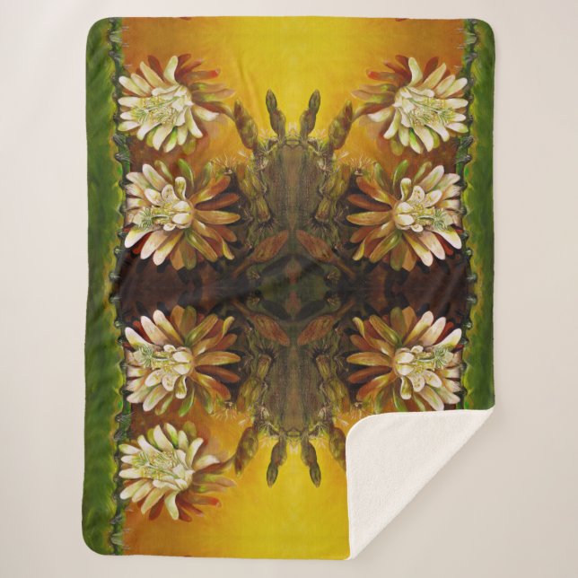 Night-blooming cereus - cactus blossom sherpa blanket (Front)