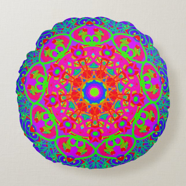 Night Blooming Flower Mandala Boho Reversible Round Pillow (Front)