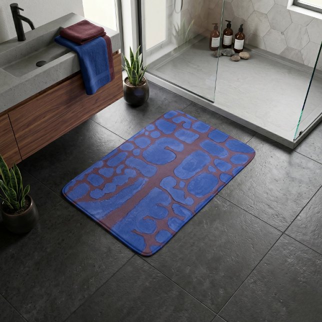 Night Blue Abstract Modern Art Bath Mat (Creator Uploaded)