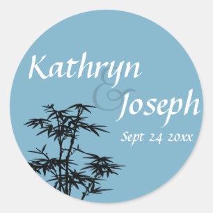 Night blue asian bamboo custom wedding favor label