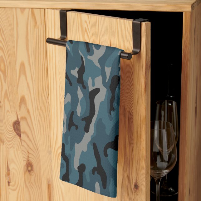 Night Blue Camo Camouflage Kitchen Towel (Thirds Fold)
